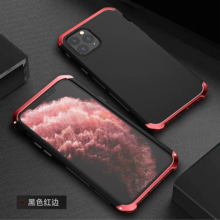 Black Red Side Текстурированная анти-осенняя Металлическая Рамка PC задняя для iPhone 11 Pro Max iPhone11 алюминиевый сплав бампер чехол Note 6 Pro крышка с подарком - Цвет: Black Red Side