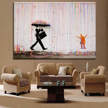

Banksy Art Graffiti Colorful Rain Prints on Canvas Modern Canvas Painting Wall Art Posters and Prints For Living Room Decoration