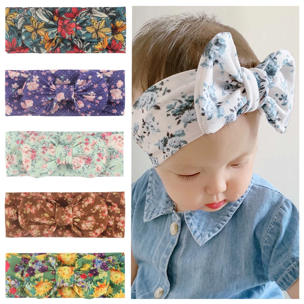 1 PCS Vintage Flowers Pattern Bowknot Elastic Wide Hairband Fashion Print Bows Toddler Headband Kids Accessories Photo Props accessoriesbaby easter 