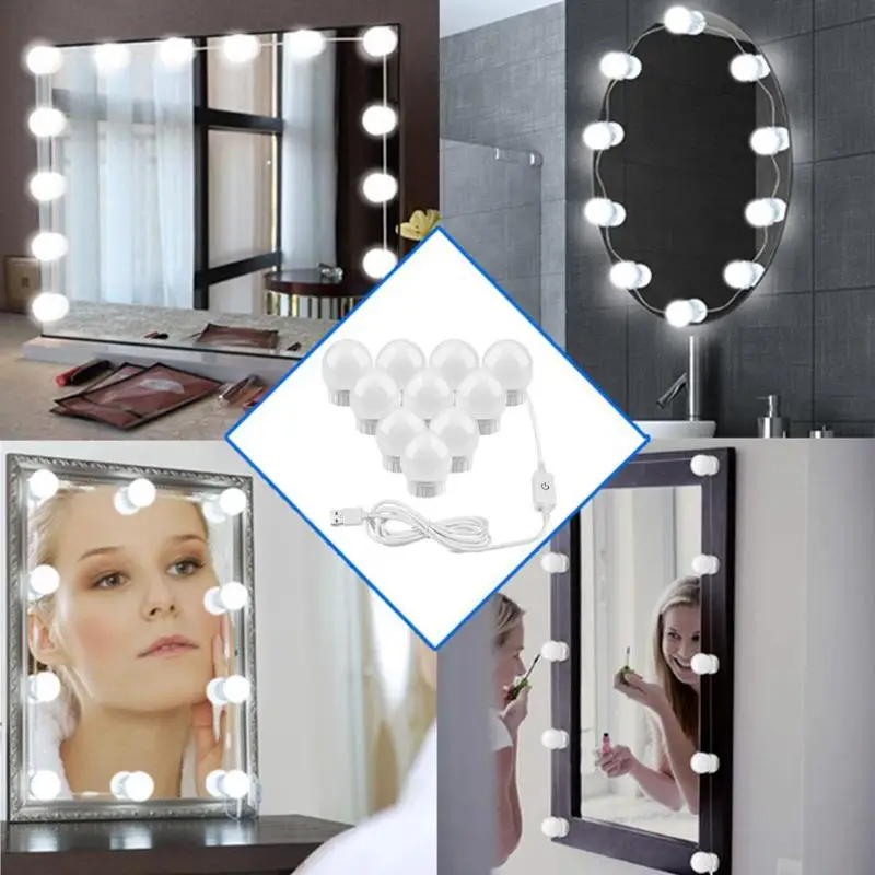 USB светодиодный макияж настенный светильник 2 6 10 14 лампы для туалетного столика Регулируемый затемнения Голливуд LED-подсветка маленького зеркала