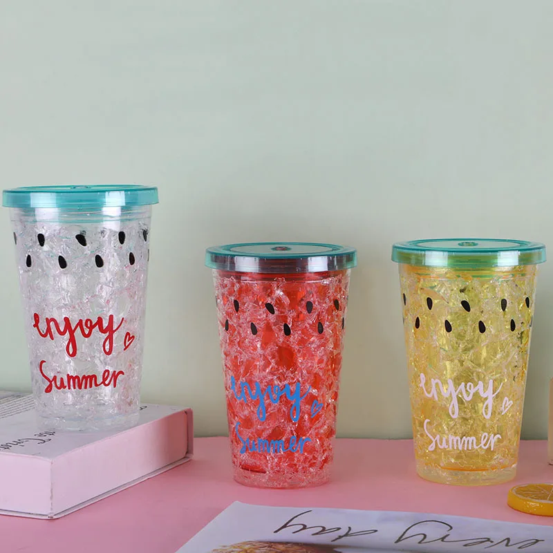 Creative summer ice cool Cup cooling broken student double-layer straw with lid portable water straight Hot Sale | Дом и сад