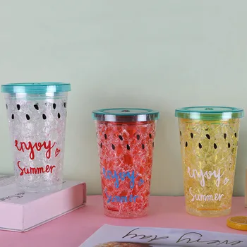

Creative summer ice cool ice Cup cooling broken ice Cup student double-layer straw with lid portable water Cup straight Hot Sale