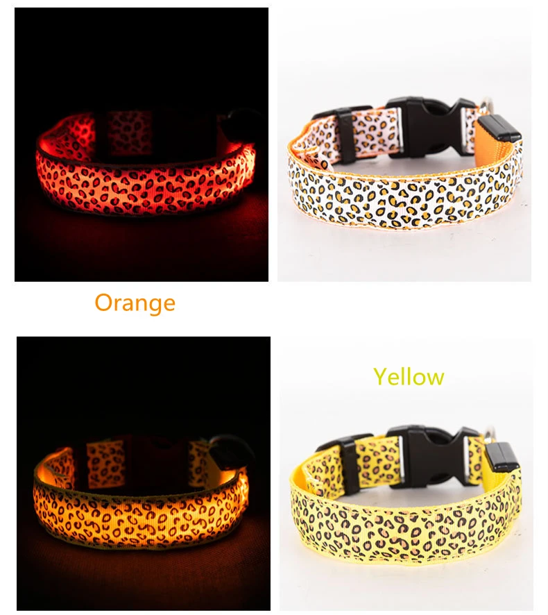 Pet Dog LED Luminous Collar Leopard Adjustable Glow Pet Collar Pet Night Safety Collar for Walking Dogs Teddy Golden Retriever christmas dog collar