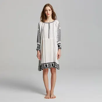 

Summer new Europe and America travel Bohemian island holiday loose large size embroidery fringed dress
