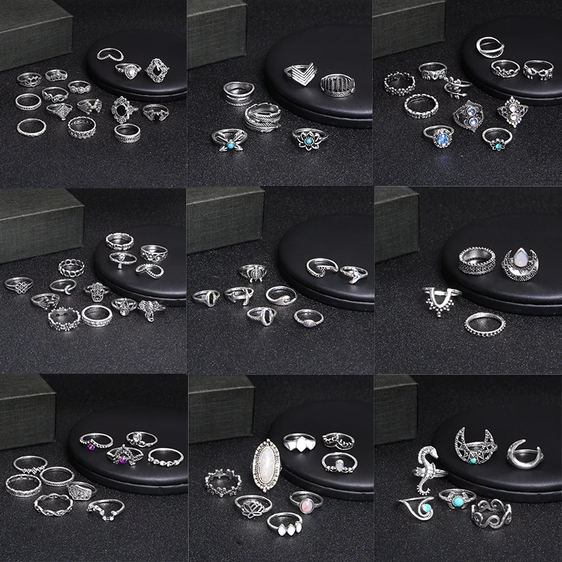 Bohemian Vintage Rings Set For Women Joint Midi Boho Finger Ring Alloy Knuckle Crystal Punk Antique Party Jewelry Gifts | Украшения и