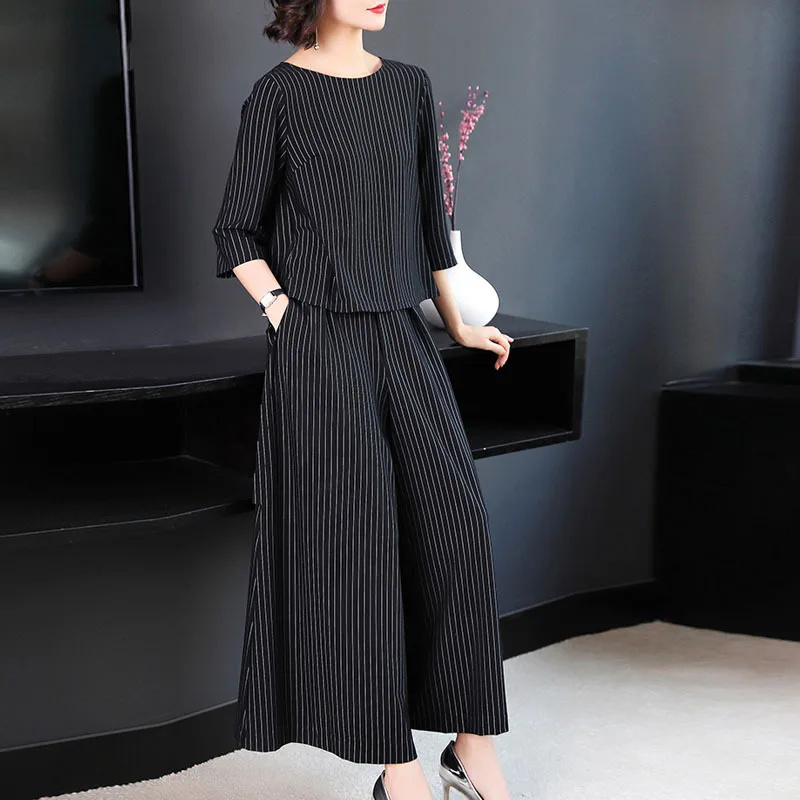 

Spring Clothing 2019 New Style Women's Loose-Fit Western Style Royal Sister WOMEN'S Suit Fashion Casual Stripes Loose Pants Hong