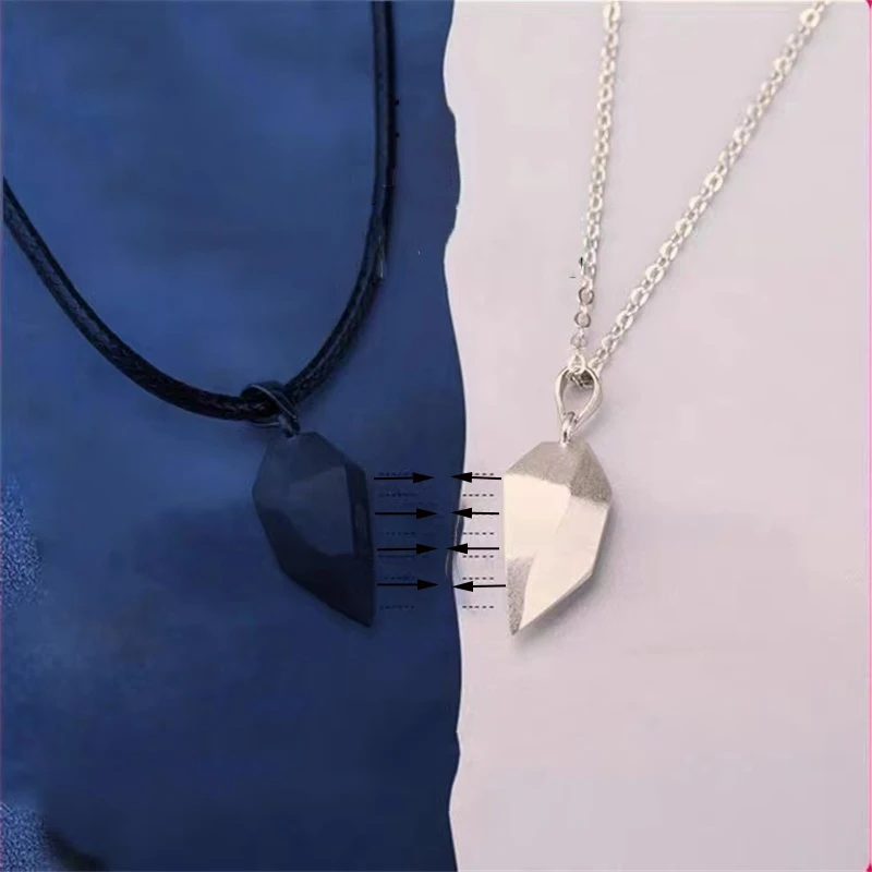 2pcs/set Magnetic Couple Necklace Lovers Wishing Stone Heart Pendant  Distance Faceted Charm Necklace Women Valentine's Day Gifts