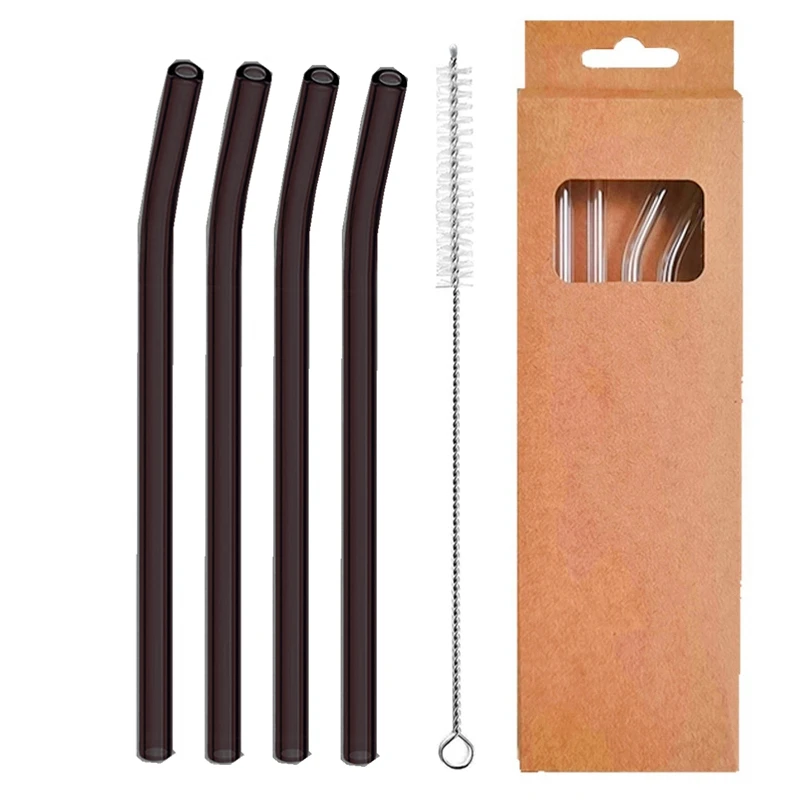 Set of 4 Eco-Friendly Reusable Glass Drinking Straws