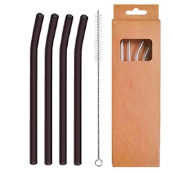 Set of 4 Eco-Friendly Reusable Glass Drinking Straws (Black Curved)