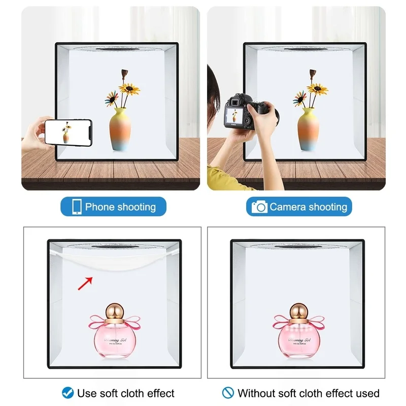 40CM Portable Folding Ring Light Box Photo Booth Studio Photography Backdrops Lighting Jewelry Product Picture Tent Led White