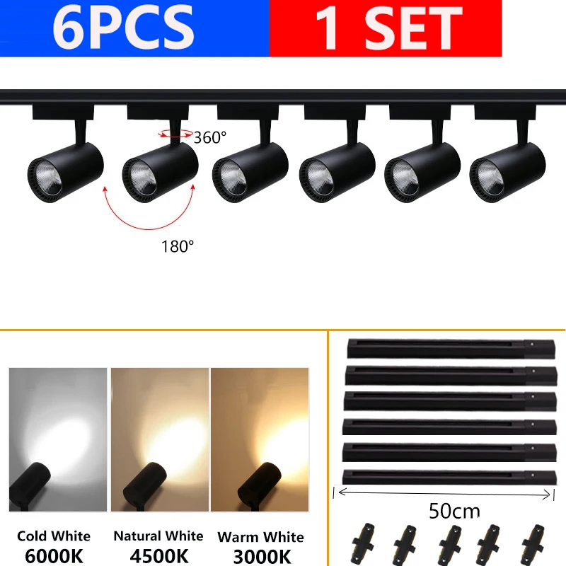 Led Track Light COB Spot Light Led Rail Track Lamp 12W 20W 30W 40W for Clothing Store Home Shop Indoor Lighting Fixture 220V