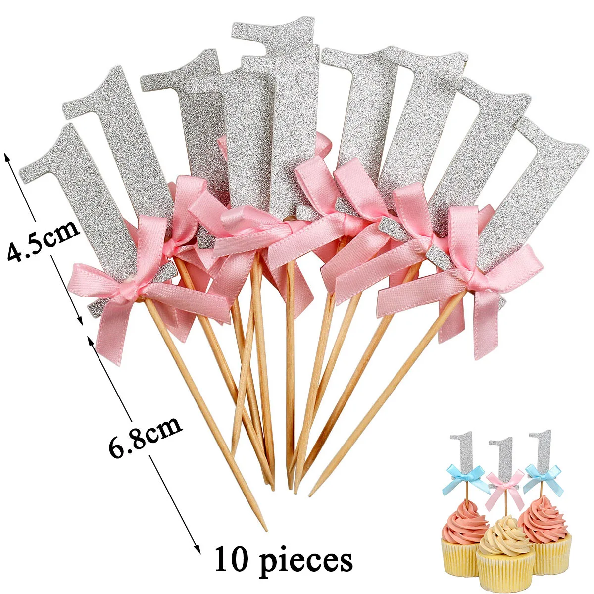 16pcs Silver Pink 1 One Paper Cupcake Topper 1st First Girl Boy Birthday Party Decorations My One Year I AM ONE Anniversary