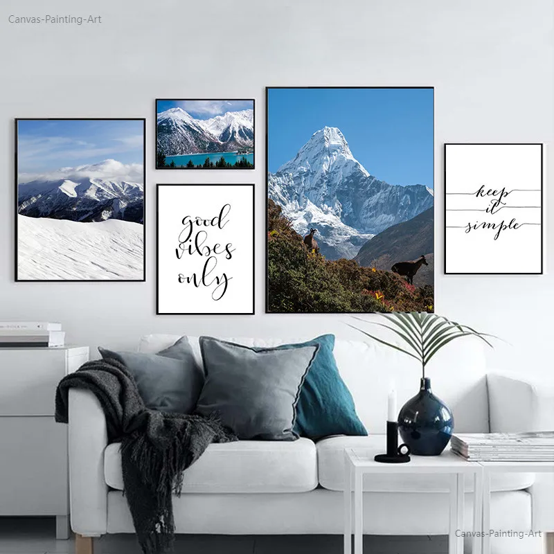 Canvas Painting Wall Art Modern Mountain Landscape Home Decor Snowscape Minimalist Scenery Print and Poster for Bedroom Nordic | Дом и сад