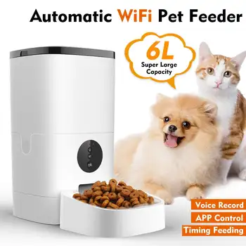 

Smart Remote Control Smart Automatic Cat Dog Food Dispenser 4 Meal Voice Recorder Timer Pet Automatic Feeder With Rechargable