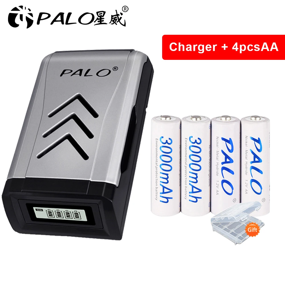 Batteria Palo 1.2 V Ni-Mh Aa 3000Mah 1.2 Volt Batteria Ricaricabile Aa Con Caricabatteria Lcd Usb Ricarica Rapida Intelligente