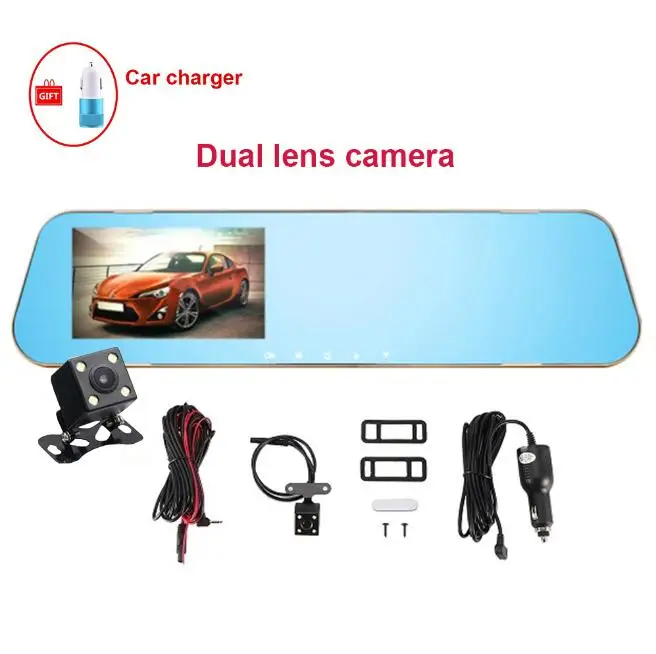 dual lens camera 4,3 дюймов Автомобильное зеркало заднего вида 1080P Автомобильный видеорегистратор с двойной камерой объектива Full HD Автомобильный видеорегистратор для вождения автомобиля заднего вида g-сенсор - Название цвета: dual lens camera