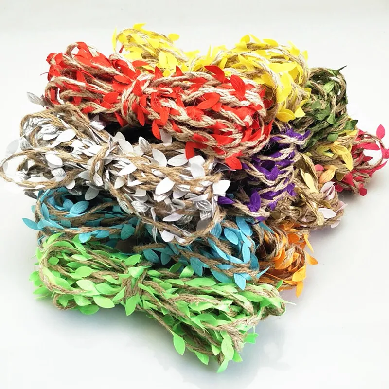 

2M 5M DIY Simulation Green Leaves Weaving Hemp Rope Wedding Birthday Wedding Decoration Rattan Gift Bouquet Packaging Rope 5mm