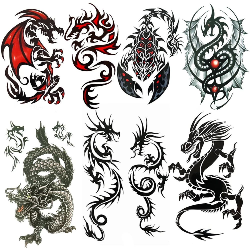 Fire Dragons Поддельные Временные татуировки для мужчин женщин король скорпионов тату