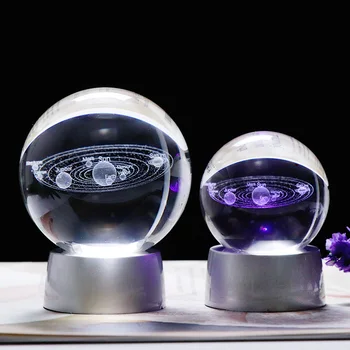 

6 cm K9 Crystal Solar System Ball 3D Laser Engrving Universe Globe with Colorful LED Base Gift for Home Decoration