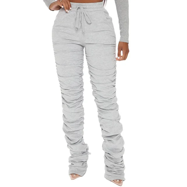 Drawstring Casual Extra Long Gray Pants 