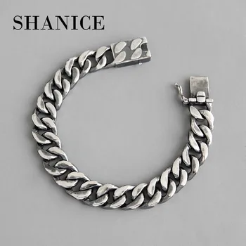 

SHANICE 925 Sterling Silver Vintage Cuban Bracelet for Men Black Rock Link Chain Bracelets & Bangles Fashion Punk Party jewelry