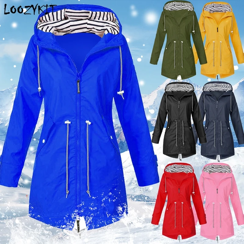 

Loozykit Women Jacket Coat Waterproof Transition Raincoat 2019 Outdoor Hiking Clothes Lightweight Fashion Raincoat Plus Size