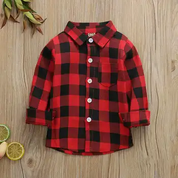 

Pudcoco Toddler Baby Boy Girl Clothes Plaids Letter Print Chirstmas Shirt Tops Long Sleeve Button Autumn Shirt Clothes