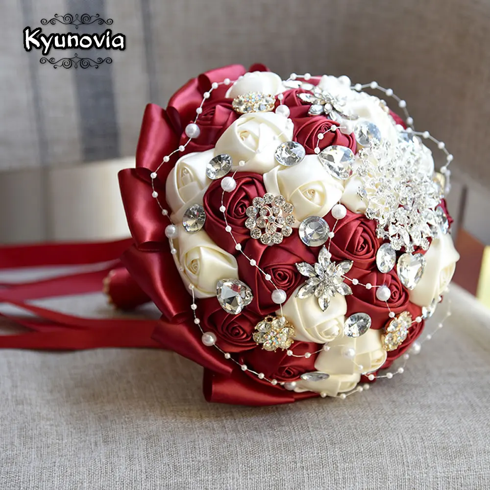 Kyunovia Бургундия брошь букет цвета слоновой кости невесты букеты De Mariage искусственный кристалл свадебные цветы Buque De Noiva 4 цвета FE86