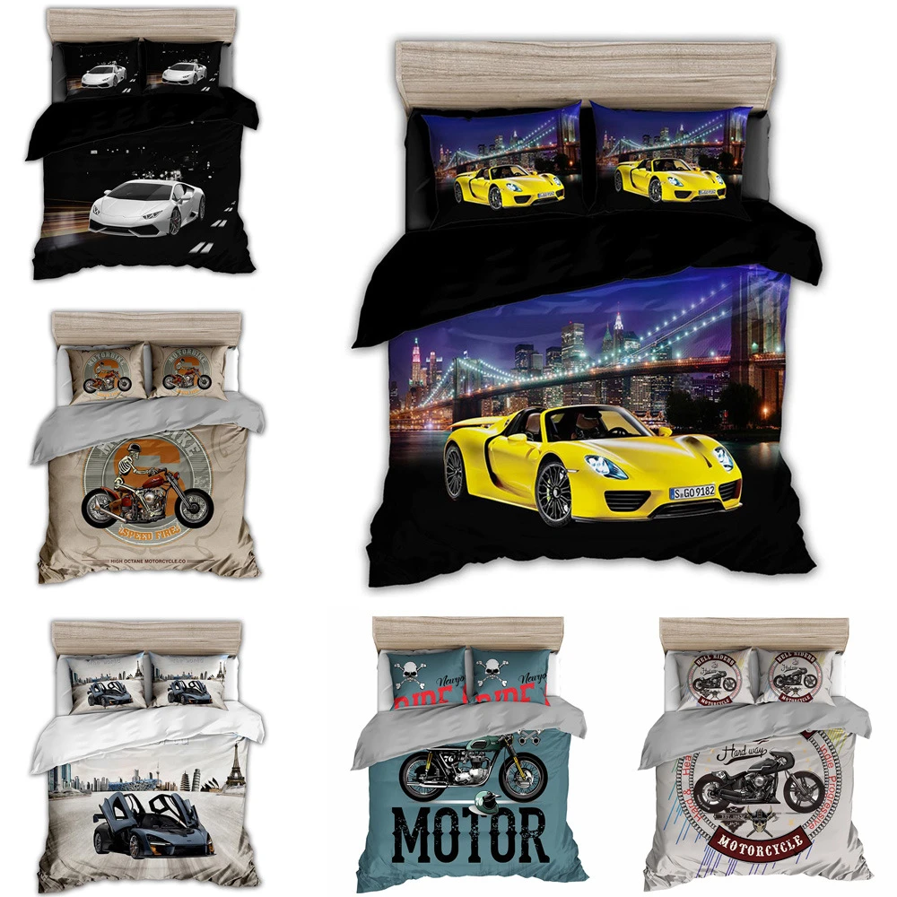 Locomotive Is A Three Piece Foreign Trade Bedding Motorcycle Racing Classic Car 3D Digital Printing Quilt Cover Kit|Bedding Sets| - Aliexpress