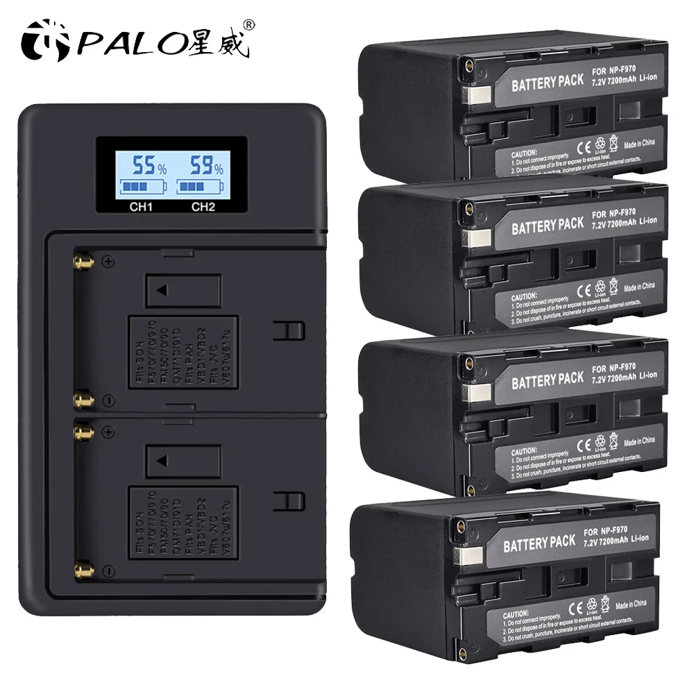 2 шт. 7200 мАч NP-F970 NP F960 F970 аккумулятор+ ЖК-дисплей двойной цифровой камеры зарядное устройство для SONY F930 F950 F770 F570 CCD-RV100 - Цвет: 4battery and charger