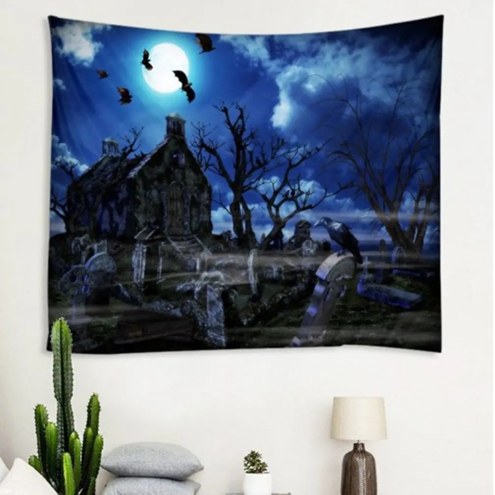 Halloween Tapestry Pumpkins Tree Grave crow Print Wall Hanging Tapestry Art Home Decoration Wall Tapestry