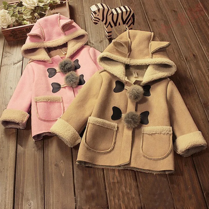 

Baby Girls Boys Winter Jackets Hooded Baby Suede Warm Jacket Kids 2 Colors Large Pocket Plus Velvet Thicken Leisure Outerwear