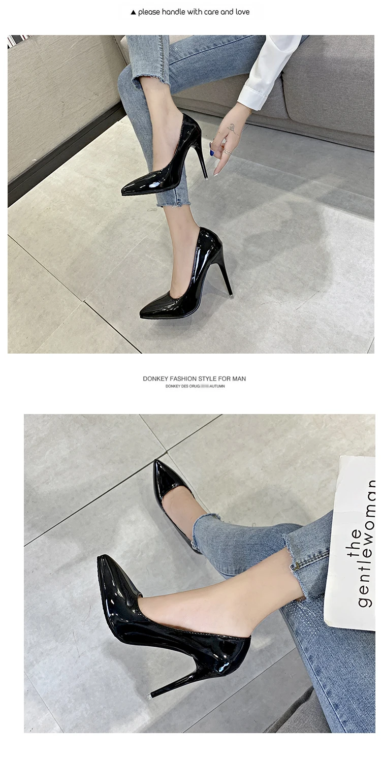 Aphixta 11.5cm Office Thin Heels Pumps Women Shoes Pointed Toe Patent Leather Wedding Dress Shoes Woman Chaussures Femme