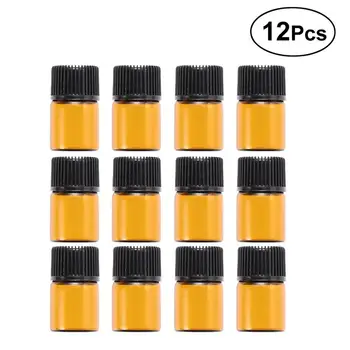 

12PC 2ml Mini Glass Vial Bottles with Orifice Reducer and Cap for Essential Oils Chemistry and Perfumes Refillable Cosmetic Jars
