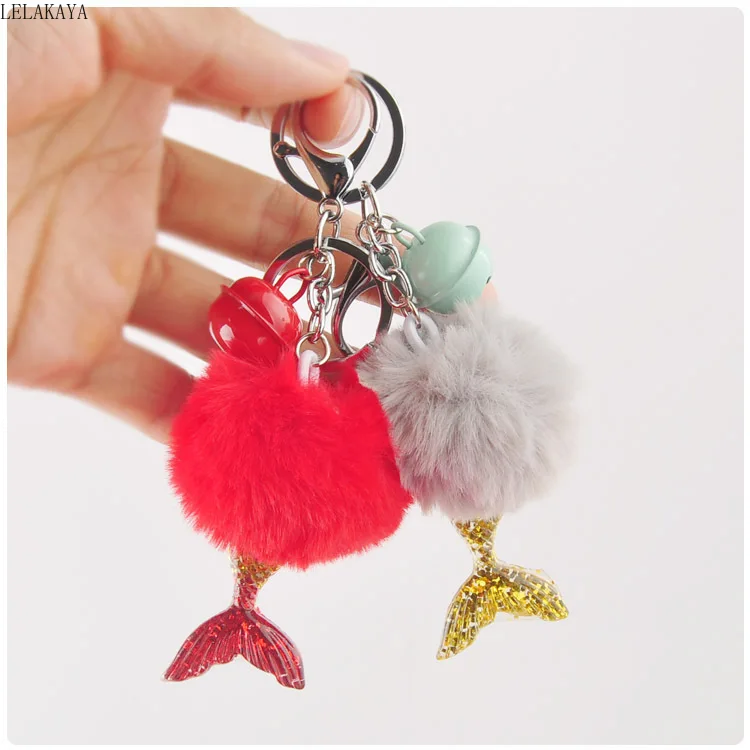 Creative Ice Cream Mermaid Plush Fur Pompom Keychain Key Holder Bag Car Fashion Puffer Ball Key Rings Pandant Accessories Gifts