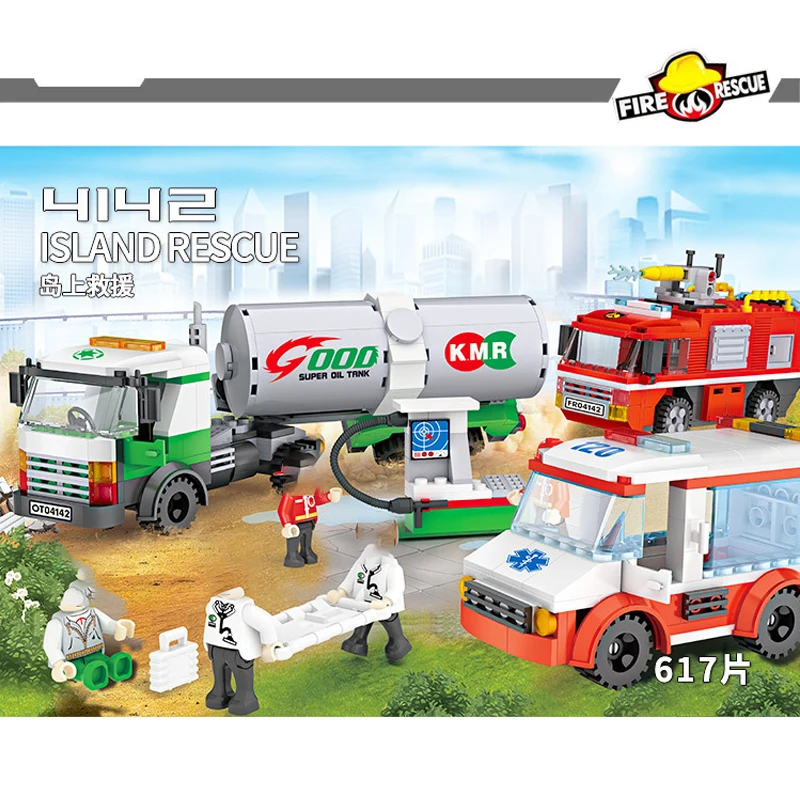 

617pcs City Fire Truck Island Rescue Brick Toy Truck Building Blocks Legoingly Compatible Boy Toy Children Presents
