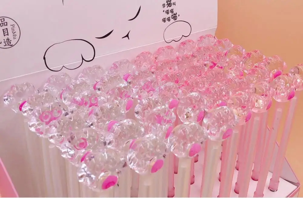 creative crystal cat paw gel ink pen cute cartoon school gift student prize pen office black writing pen promotion pen 48pc/lot