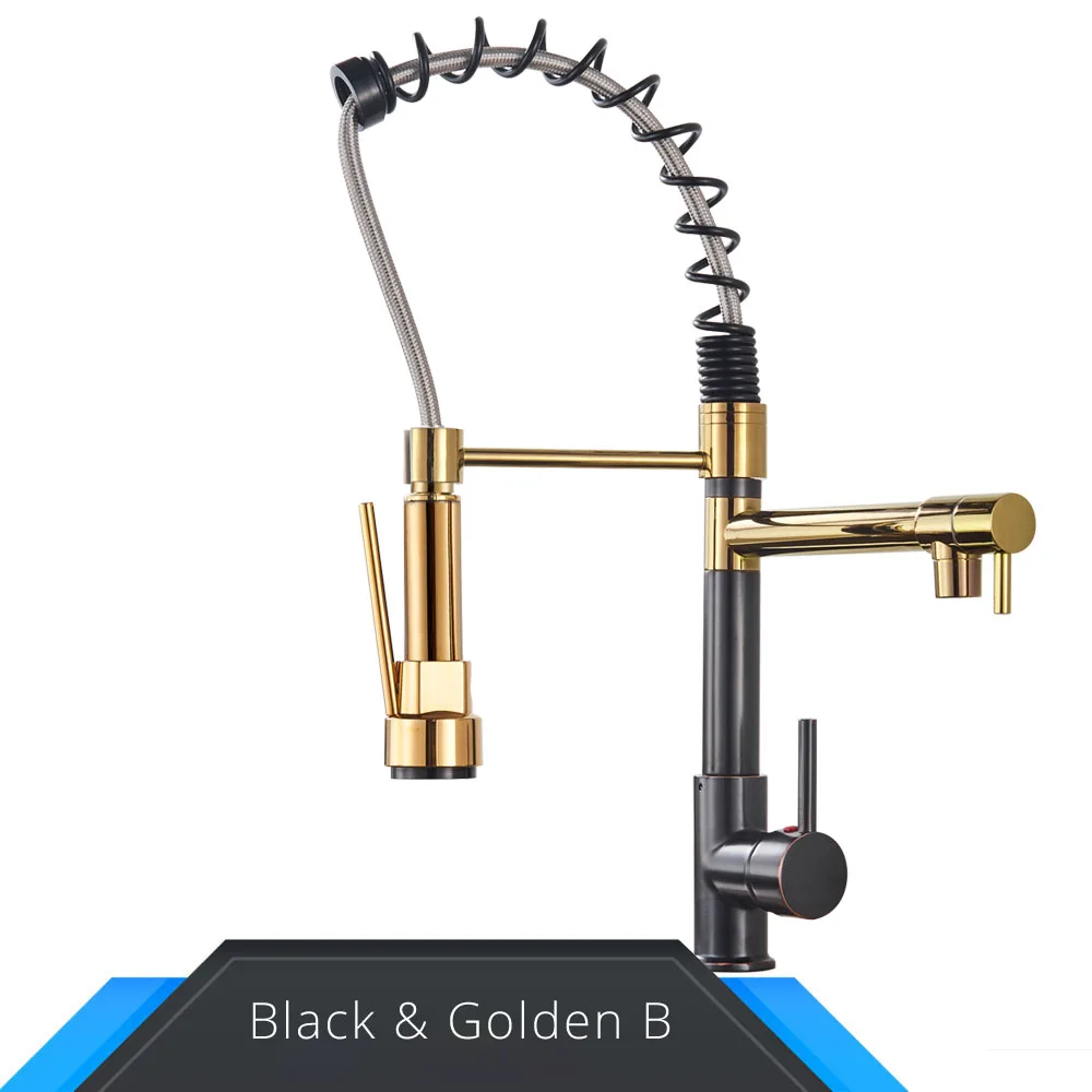 ORB Golden B Бортике выдвижной хромированный черный кухонный кран водопроводный кран с одной ручкой Поворотный Двойной носик кран и смеситель для кухонной раковины - Цвет: ORB Golden B