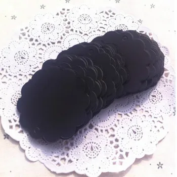 

6 * 6 Cm Black Paper Round Mark Products Hand Draw Cardboard Label Clothing Garment Tags Words Blank Paper Id Card 500 Pcs/lot