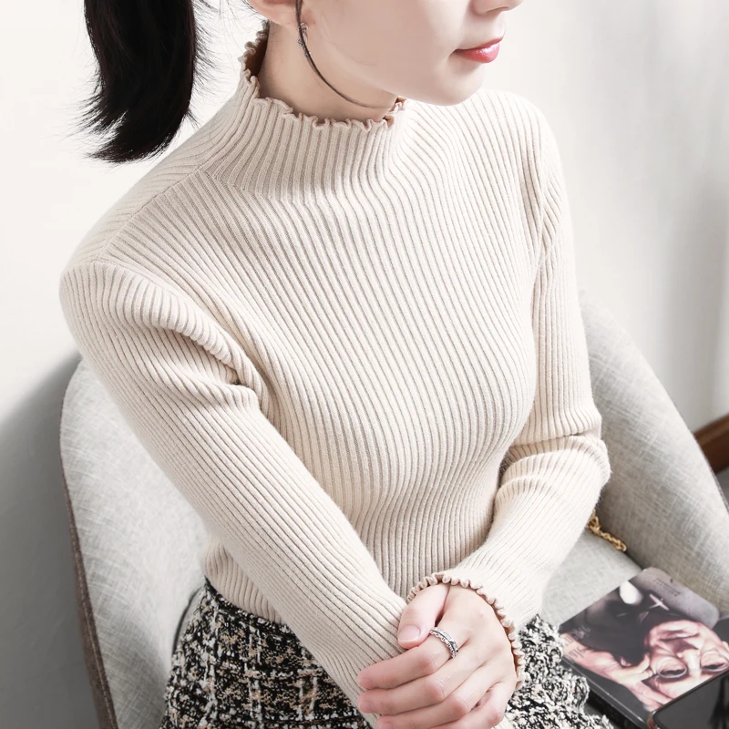 

Knitted Sweater Women Turtleneck Sweaters for Women White Sweaters Plus Size Woman Long Sleeve Pullovers Woman Basic Sweater XL
