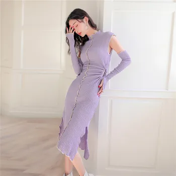 

XUXI 2020 Spring, Spring, Fashion, Women's Purple Clothes, Autumn Shoelaces, Sexy Vintage Women's FZ0685