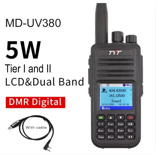 TYT MD-UV380 Dual Band DMR цифровой двухстороннее радио 136-174 МГц и 400-480 Mhz УФ woki токи UV380 dual time слот трансивер - Цвет: MD-UV380