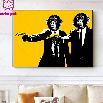 재미 있은 원숭이 바나나 5D DIY 다이아몬드 그림 전체 사각형 라운드 드릴 자 수 크로스 스티치 5D 아이콘 선물 홈 장식 모자이크