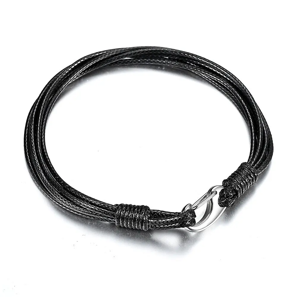 

Trendsmax Black Leather Multi-strands Bracelet Wristband for Men Women Stainless Steel Clasp Male Casual Jewelry DLB183