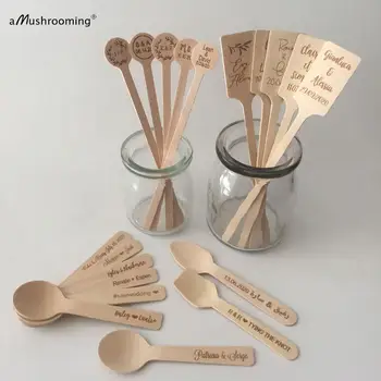

Custom Wedding Buffet Tableware Set Disposable Mini Spoons Serving Spoons Beverage Drinking Stirrers with Initials Name Date