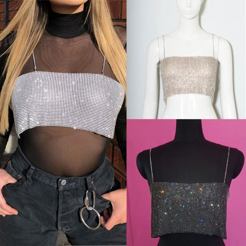 

Backless Tank Tops Backless Shiny Rhinestones Chain Crop Top Vest for Women Girl Dropshipping