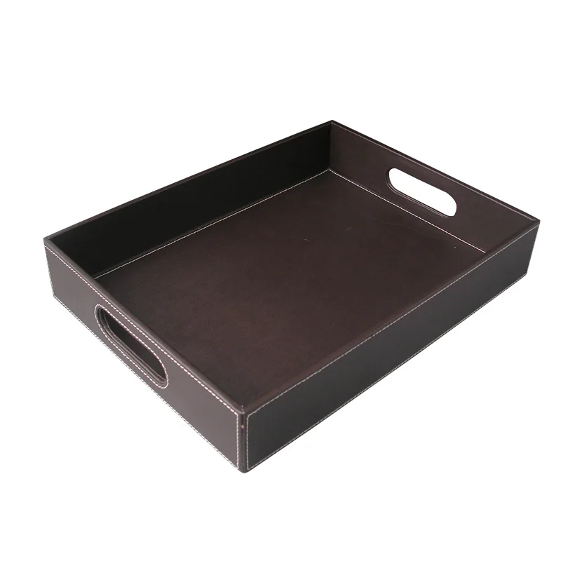 A080 brown Прямоугольный поднос, чехол для хранения фруктов, чашки, закуски, хлеб, блюдо, стол, органайзер, дерево и кожа, A080 - Цвет: A080 brown