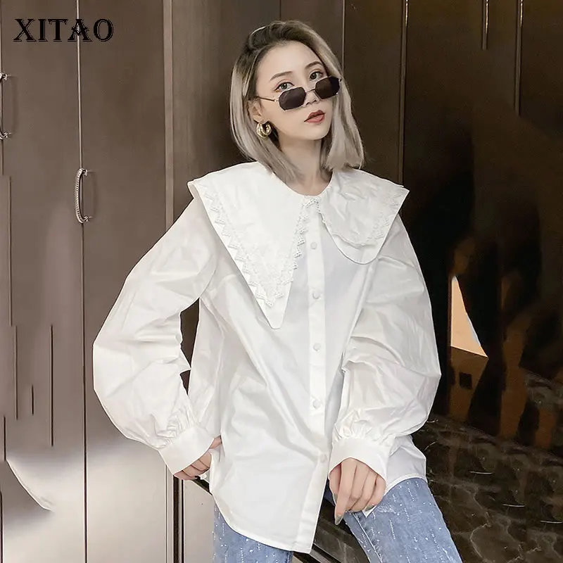 XITAO необычная кружевная блузка, модная новинка, зимняя, длинный рукав, элегантная, размера плюс, тонкая грудь, маленькая, свежая, Повседневная рубашка DMY1767