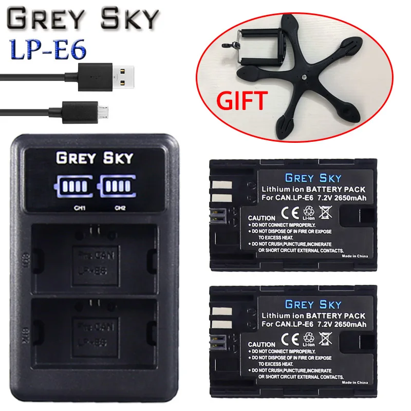 charger and 2battery 2650mAh 7.2V LP-E6 LP E6 Battery+ USB LCD Charger For Canon EOS 5D4 5D3 60D 6D 7D 70D 80D 5DSR Camera - Цвет: charger and 2battery