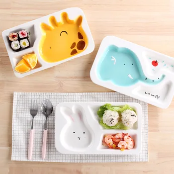 

Creative 3 Pattern Ceramic Dinner Plate Cartoon Tableware Children's Meal Dish Rabbit Elephant Breakfast Plate Household Plate